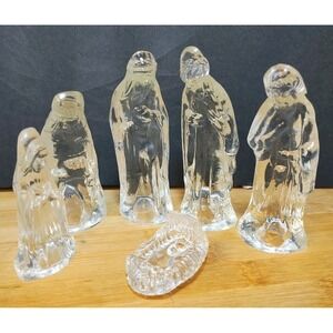 Clear Crystal 6 pc Nativity Set‎ Vintage 4" Mary Joseph 3 Wise Men Cradle